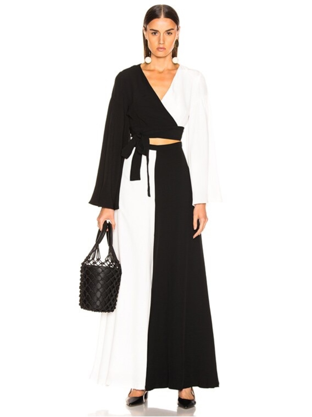 STAUD set Colorblock Black & White Wrap Top and Pants Set